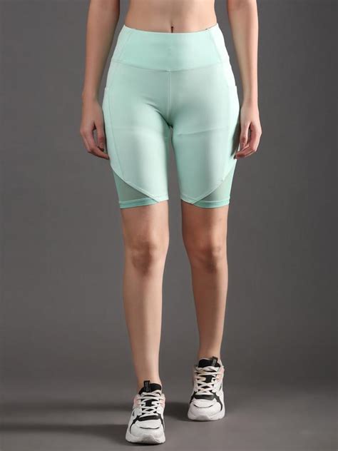 Stylish Mesh Design Mint Green Dance Cardio Training Shorts with Pocke ...