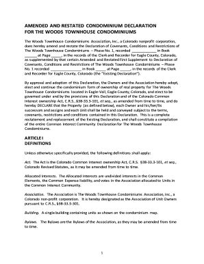Fillable Online Draft Declarations - The Woods Condo Association Fax ...