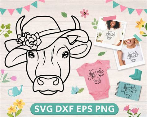 Buy Cow in Hat Svg, Farm Animal Cut File Png, Dxf for Cricut ...