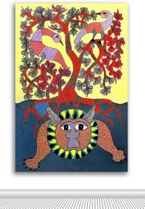 TAMATINA Tamatina Gond Canvas Painting - Lion Under The Tree - Tribal ...