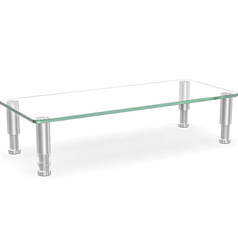 Glass Computer Monitor Riser with Height Adjustable Multi Media Desktop ...