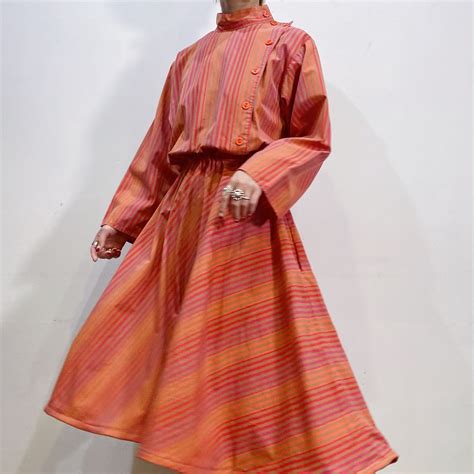 80s orange stripe cotton dress | LEMON