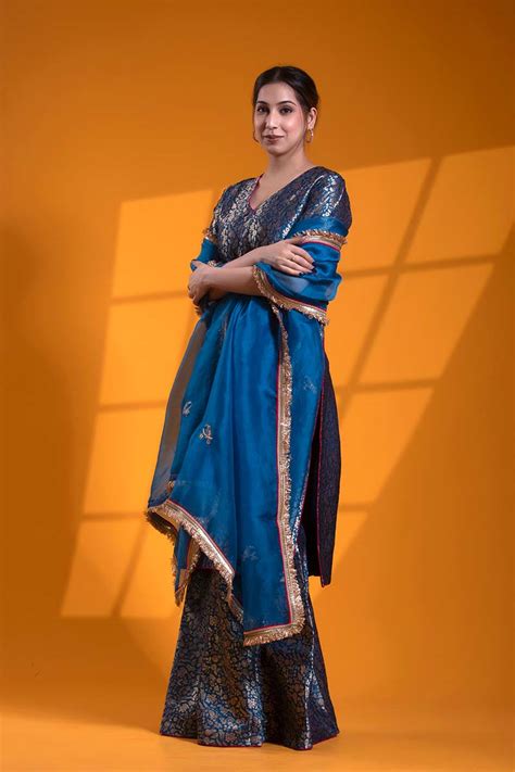 Blue Banarasi Suit Set With Meenakari Zardozi Work - Wedding Ethnic ...