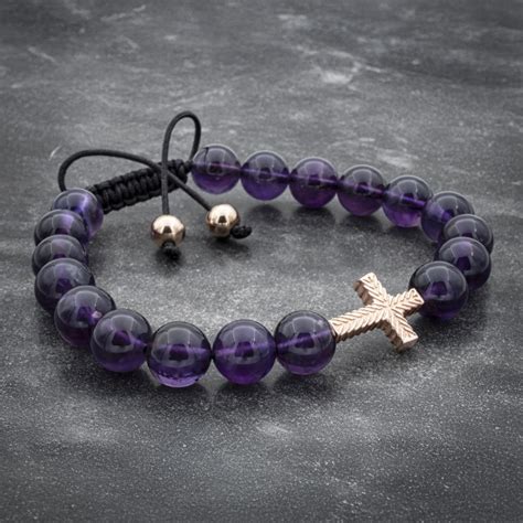 Amethyst Beaded Cross Bracelet For Men