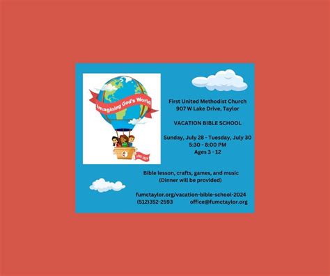 Vacation Bible School 2024 Imagining Gods World, First United Methodist ...