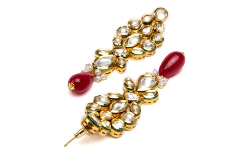 Kundan flower earrings with ruby drop – Jade and Jewels