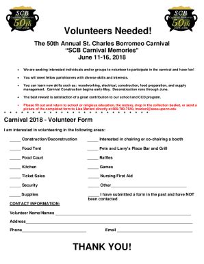 Fillable Online Volunteer - St. Charles Borromeo Catholic School ...