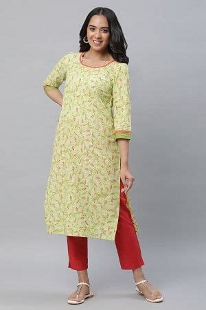 Buy Green Floral Printed Lace Kurta and Trouser Set Online for Woman ...