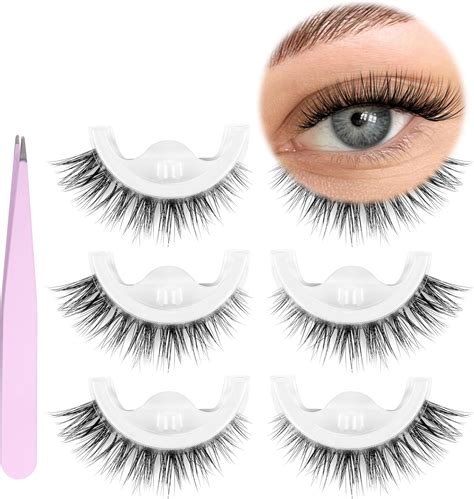 Amazon.com: Self Adhesive Eyelashes Natural Look No Glue Needed False ...