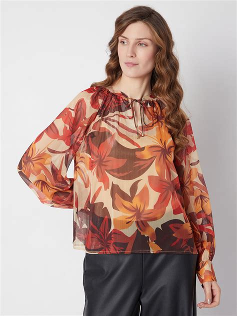 Orange Floral Print Top