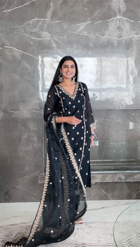 Bhavdeep Kaur in Fannah - Black Chanderi Embroidered Suit Set ...