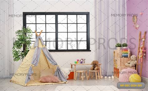 Modem Nursery Room Interior With Play Tent Printed Backdrop
