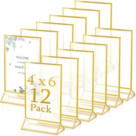 12 Pack Clear Acrylic Double Sided Frames Display Holder Gold Frames ...