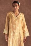 Buy Beige Silk Tassels V-neck Irisbud Floral Print Kaftan For Women by ...