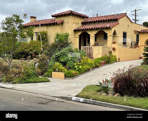 Typical Spanish style home with landscaping in Los Angeles, CA Stock ...