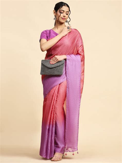Tussar Silk Saree for Women - Elegant Pink & Magenta Style – Charkha Tales
