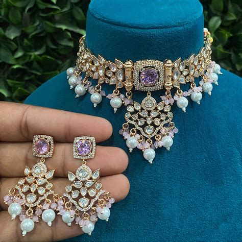 Amoliya Jewels Gold Plated Polki Kundan And Pearls Choker Necklace Set ...