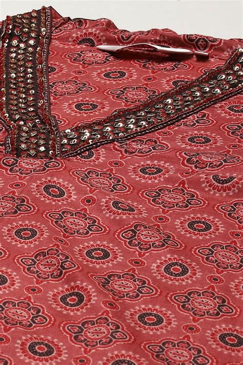 Onion Pink Modal Blend Straight Kurta Palazzo Suit Set at Biba India