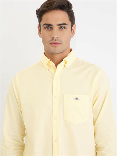 Shop Gant Men Yellow Striped Collar Shirt - Gant India