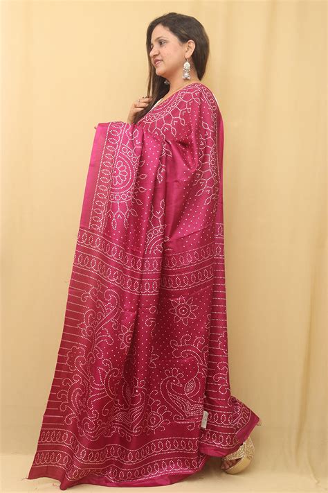Stunning Purple Bandhani Silk Saree - Digital Print | Shop Now!