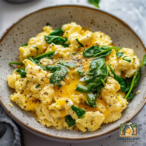 Scrambled Eggs with Cheese and Sautéed Spinach | Recipe | Spinach ...