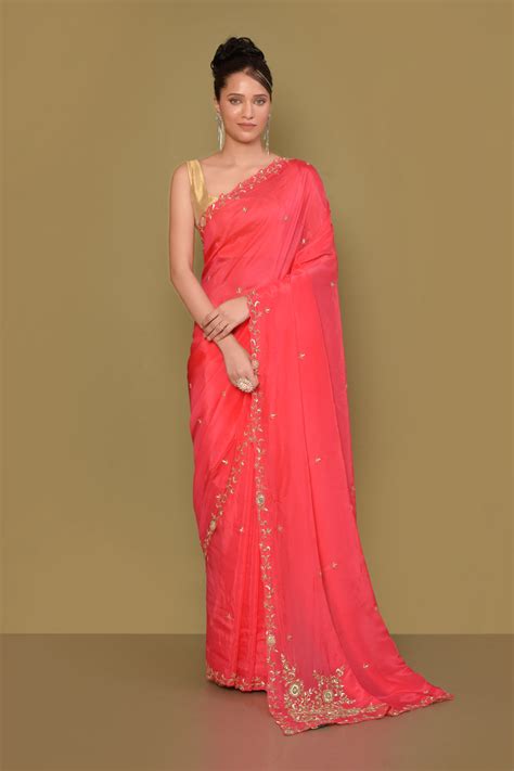 Buy Designer Pink Georgette Saree from Simaaya.com