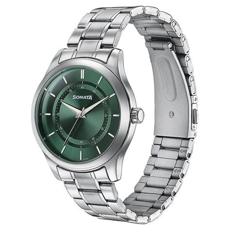 Buy Online Sonata Quartz Analog Green Dial Silver Stainless Steel Strap ...