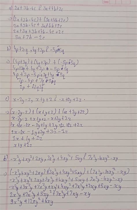 2. Add the following expressions using horizontal method : (a) 2a + 3b ...