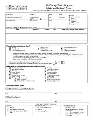 Fillable Online McKinney-Vento Program Intake and Referral Form Fax ...