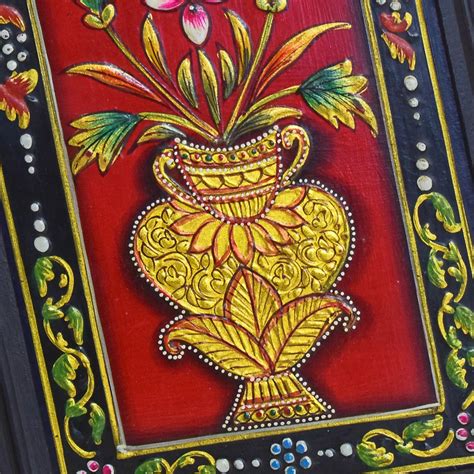Handcrafted Golden Bloomscape Usta Painting Red | Culturati
