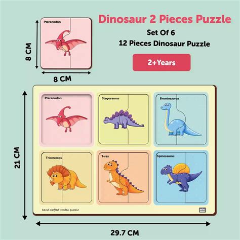 Dinosaurs 2 Pieces Wooden Puzzle 2+ Years – Mini Leaves – Minileaves Toys