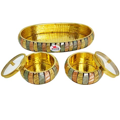 Buy Handcrafted Brass & Copper Gift Tray with 2 Bowls – Ideal Gift ...