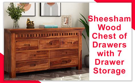 BAGARI ARTS Solid Sheesham Wood Natural 7 Drawers Cabinet, Storage ...