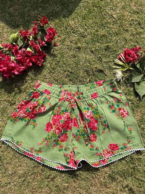 Green Cherry Printed Cotton Shorts – Jaipur Morni