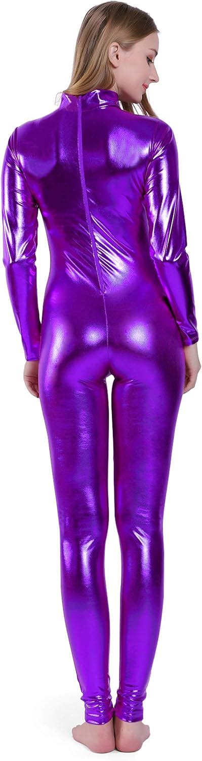Buy Kepblom Shiny Metallic Unitard Turtleneck Long Sleeve Footless ...