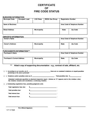 CERTIFICATE OF FIRE CODE STATUS - Nj - Fill and Sign Printable Template ...