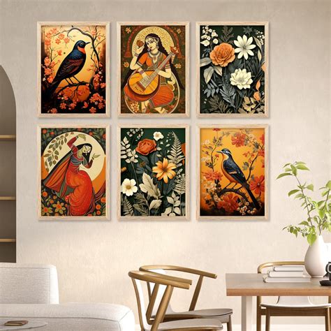 Traditional Indian Inspired Madhubani Art Prints with Frame for Living ...