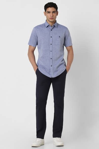 Buy Men Blue Textured Half Sleeves Casual Shirt Online - 39906922 | Van ...