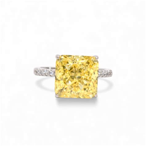 Ice Stone Yellow Coloured Cushion Cut Ring – Silver Attractions