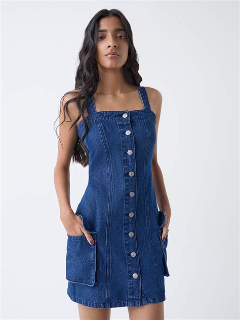 Buy Nuon Dark Blue Denim Bodycon Dress from Westside