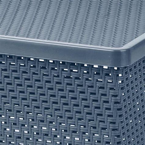 at home Navy Blue Woven Basket with Lid 20l | Home & Garden
