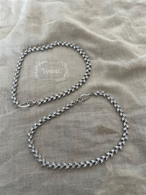 Tasha Leaf Structured Diamond Anklets Jewelry By Ranibaug
