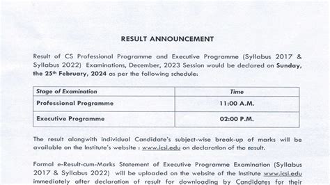 ICSI CS Result Dec 2023 Date On February 25, Check CS Executive ...