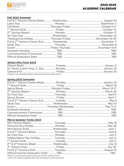 2022-2023 University of Tennessee, Knoxville, Academic-Calendar | PDF ...