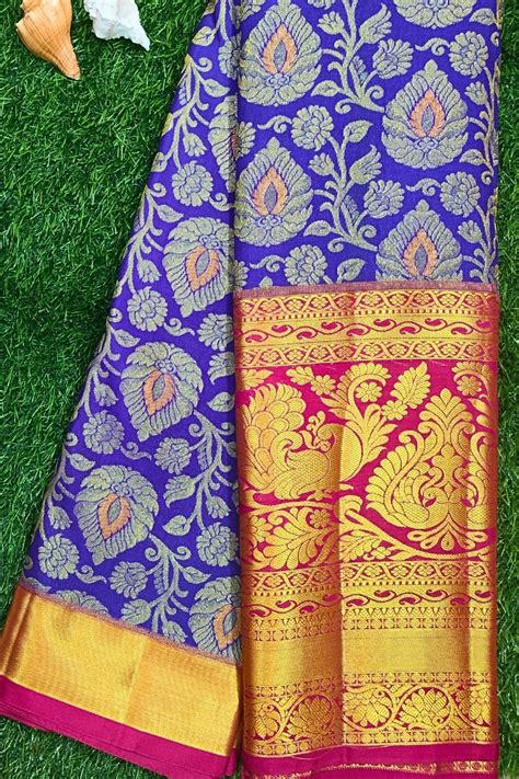 Kanjivaram Bridal Semi Silk Saree: A Guide to Indigo Blue & Dark Pink ...