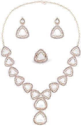 ZAVERI PEARLS Gold Tone Artificial Stones & Austrian Diamonds Necklace ...