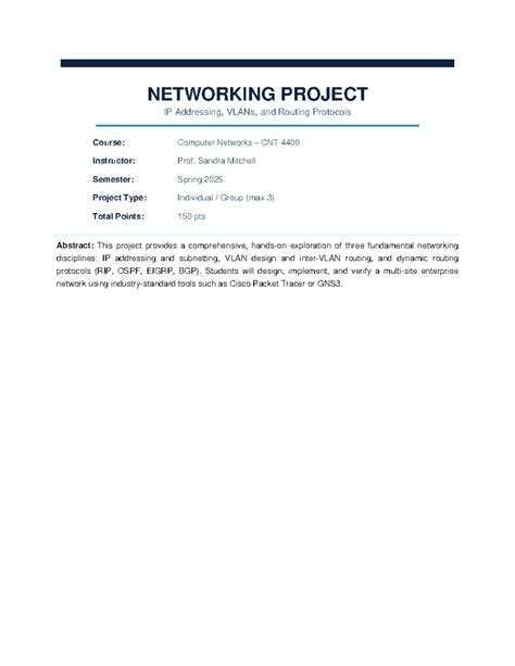 Networking Project: IP Addressing, VLANs & Routing Protocols CNT 4400 ...