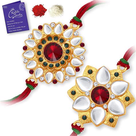 Sukkhi Rakhi Kundan Rakhi Combo & Designer Gold Plated Premium Rakhi ...