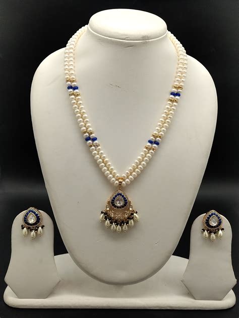 Sapphire Drop Freshwater Pearl Pendant Set For Women – Jagdamba ...