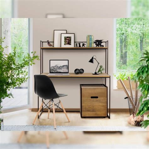 Escrivaninha de Ferro e Madeira 2 Prateleiras Trunk - Iaza Móveis de ...